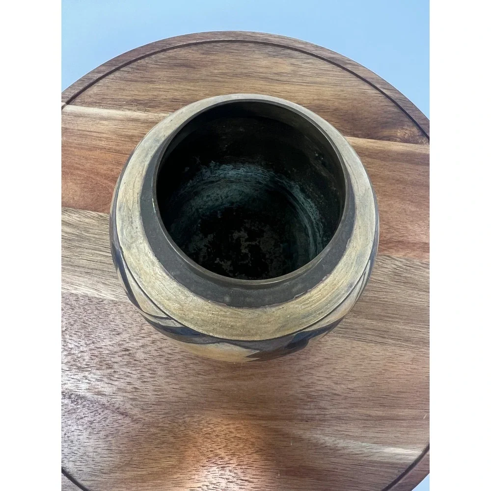 Vintage Decorative Vase Southwestern Geometric Design Brass